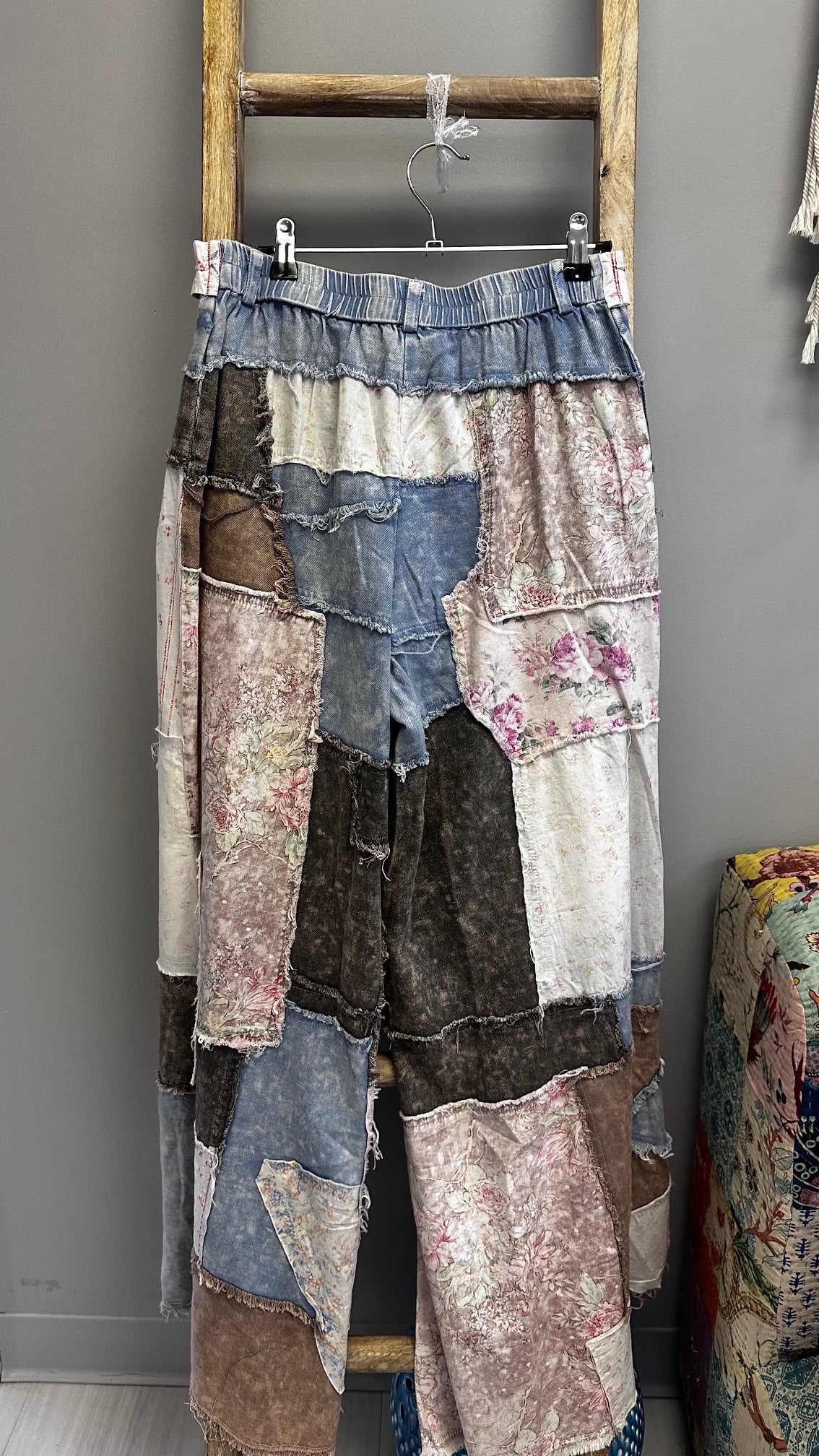 Blue Floral Patchwork Pants