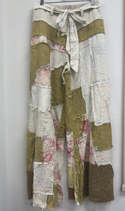 Olive Floral Patchwork Pants