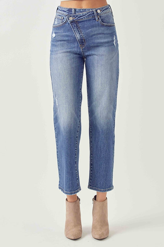 Plus Size High Rise Crossover Tapered Jeans