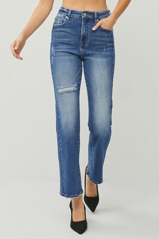 Risen High Rise Straight Ankle Jeans