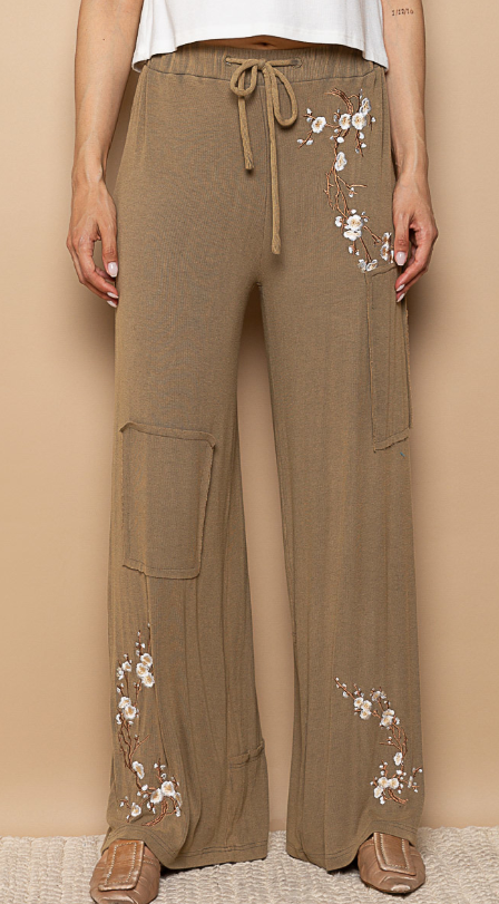 Olive Me Some Floral Embroidery Pants