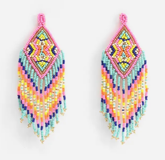 Bright Tribal Beaded Earrings