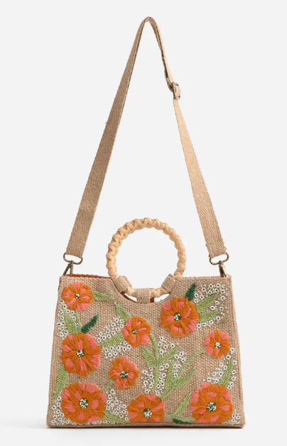 Embroidered Floral Jute Bag