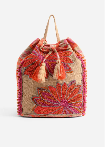 Poppy Floral Beaded Backpack