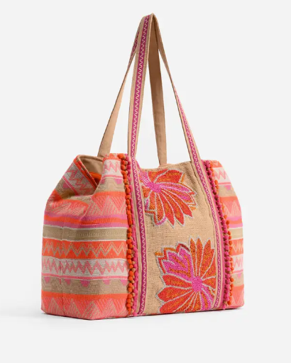 Poppy Floral Beaded Tote Bag