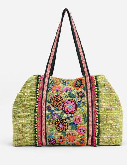 Beaded Floral Lime Tote