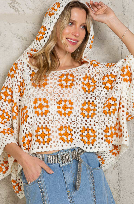 Orange Blossoms Crochet Hoodie