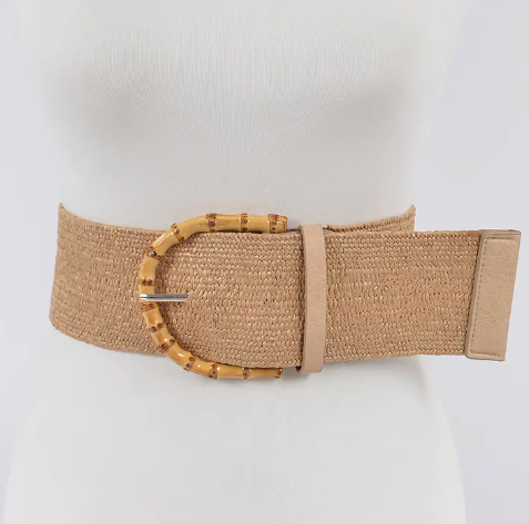 Straw Belt with Bamboo Buckle