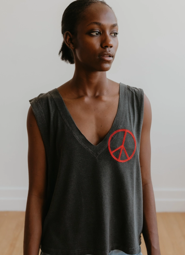 Peace Sign Embroidered Tank