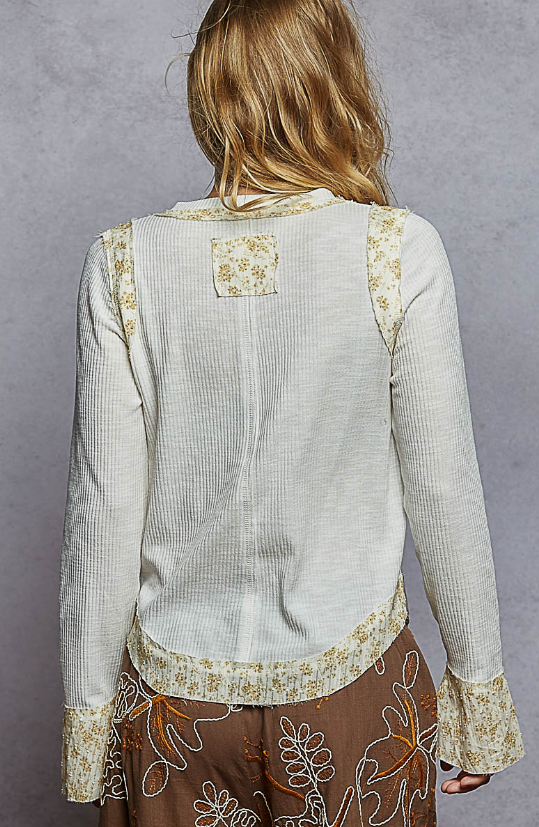 Floral Ribbed V-Neck Top