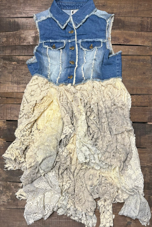 On the Edge Denim & Lace Vest