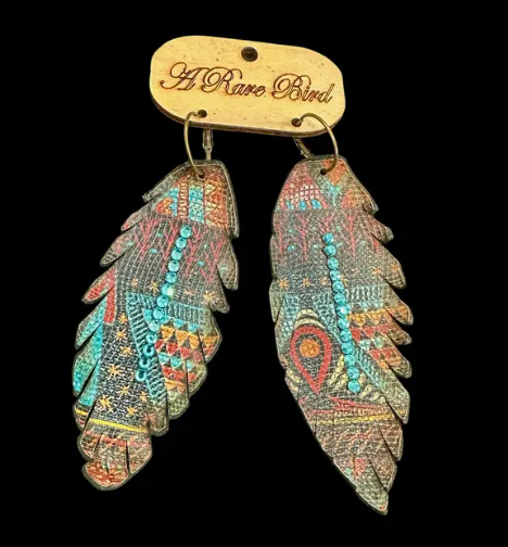 Aztec Leather Feather Earrings