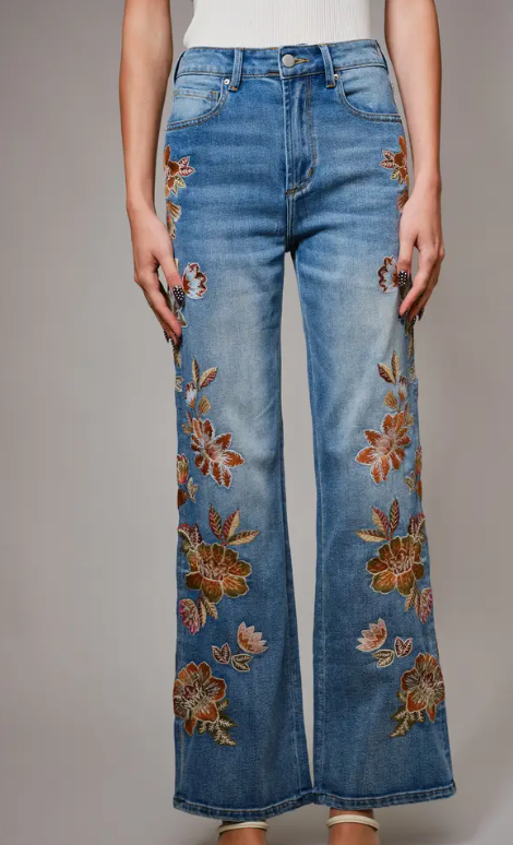 Autumn Blooms Embroidered Jeans
