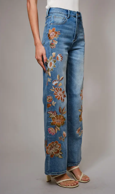 Autumn Blooms Embroidered Jeans