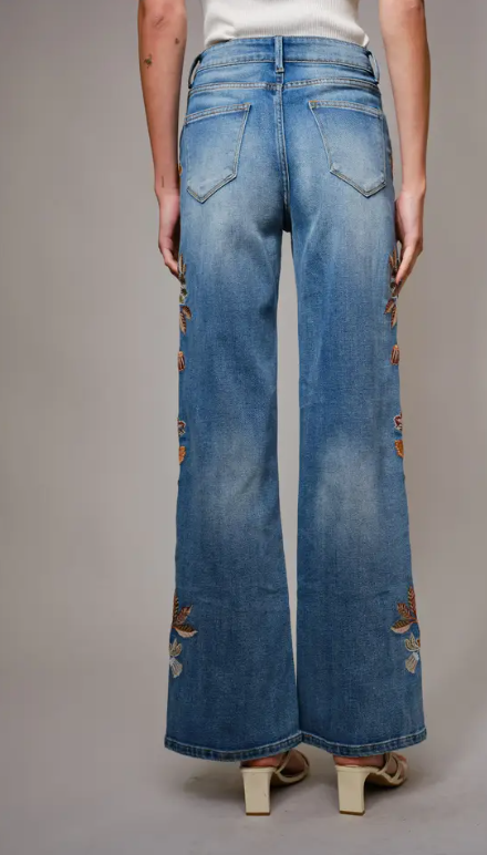 Autumn Blooms Embroidered Jeans