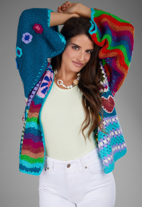 Retro Rainbow Crochet Cardigan