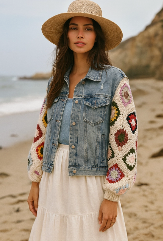 The Soleil Denim Crochet Jacket