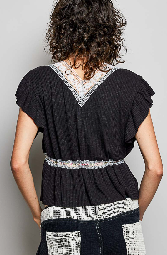 V-Neck Lace Cinch Tops *Doorbuster*Final Sale*