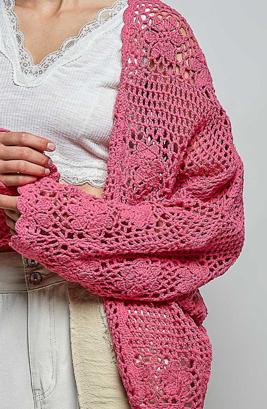 Pink Crochet Cardigan *Doorbuster*Final Sale*