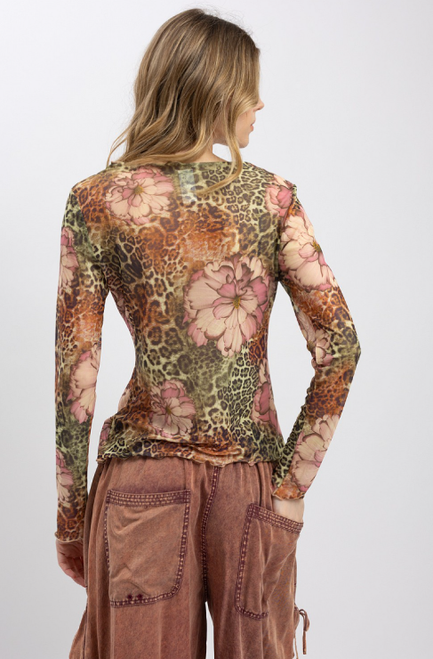 Floral Leopard Mesh Top