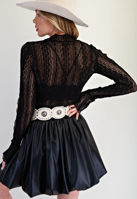 Scalloped Mock Neck Lace Top