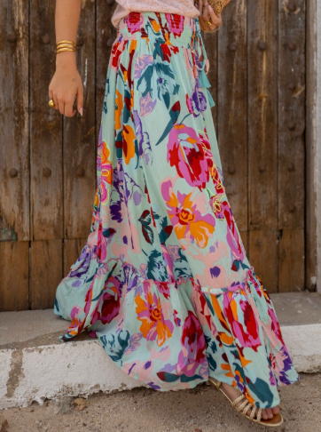 Blue Floral Maxi Skirt