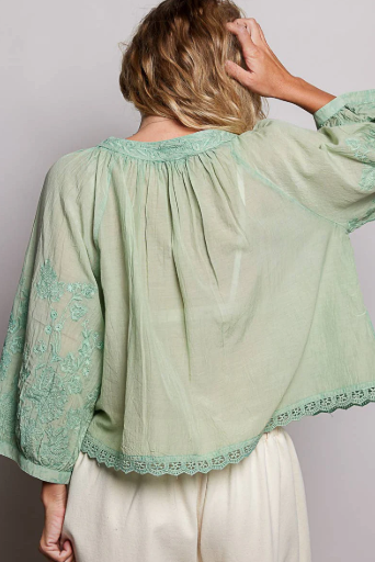 Sage Advice Embroidered Top