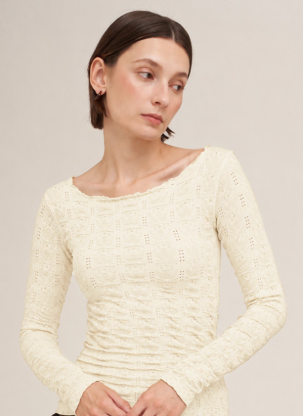 Pointelle Long Sleeve Tops