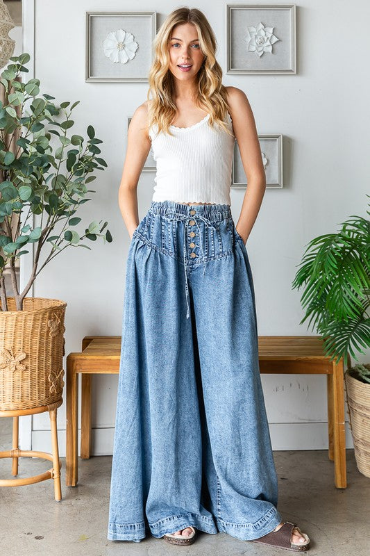 Trend Setter Wide Leg Pintuck Jeans