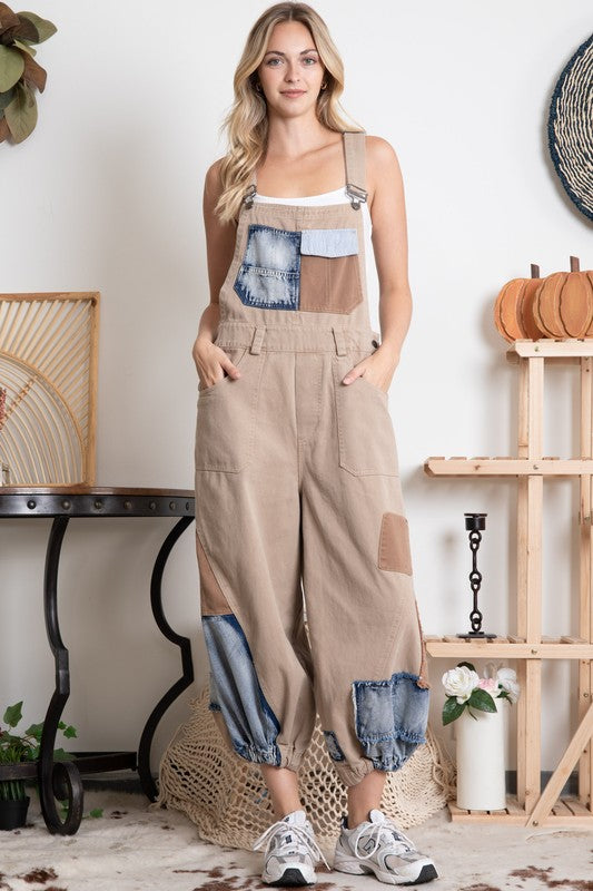 Work It Patchwork Denim Overalls