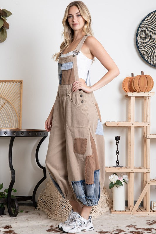 Work It Patchwork Denim Overalls