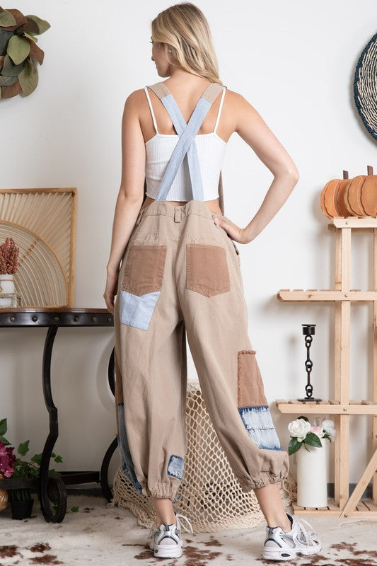 Work It Patchwork Denim Overalls