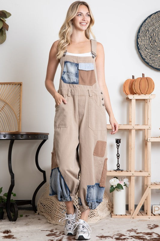 Work It Patchwork Denim Overalls