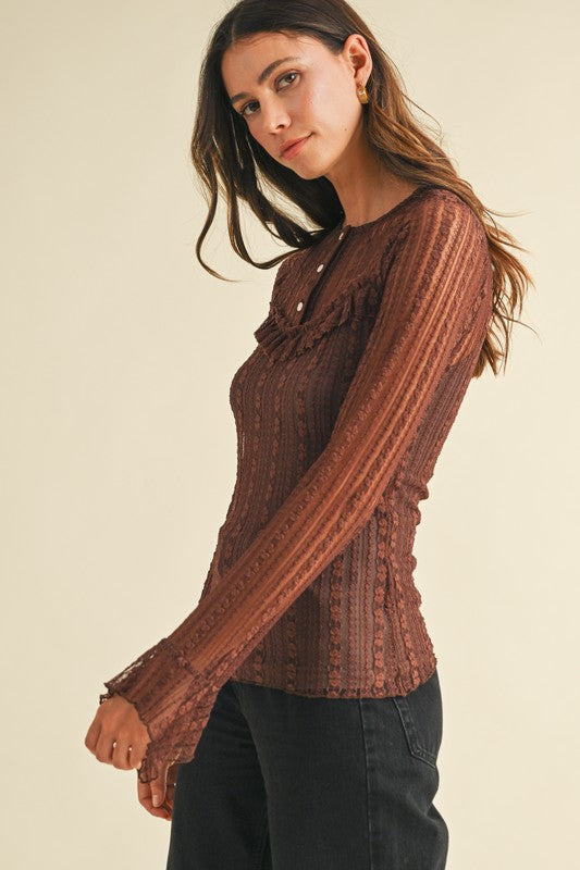 Lace Henley Tops