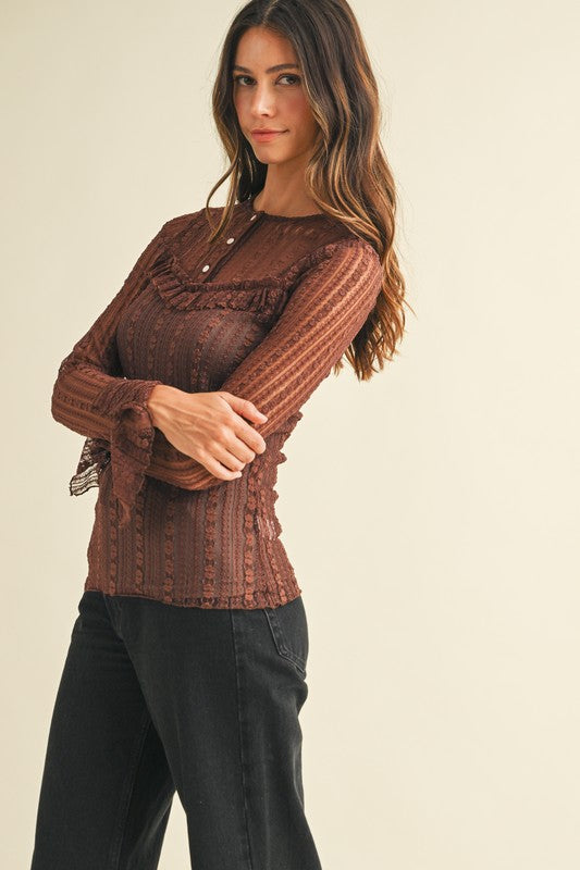 Lace Henley Tops