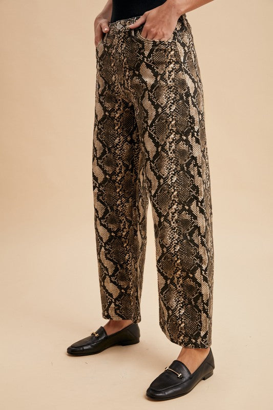 Snake Print Barrel Pants