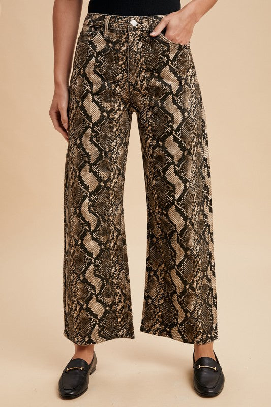 Snake Print Barrel Pants