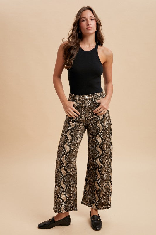 Snake Print Barrel Pants