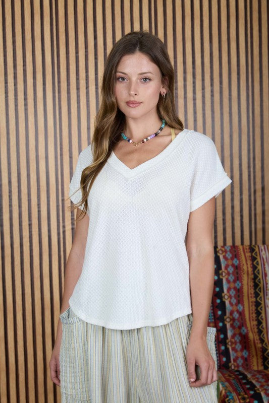 Short Sleeve Knit V-Neck Top