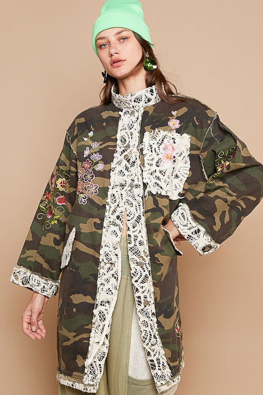 She's Fierce Embroidered Camo Jacket