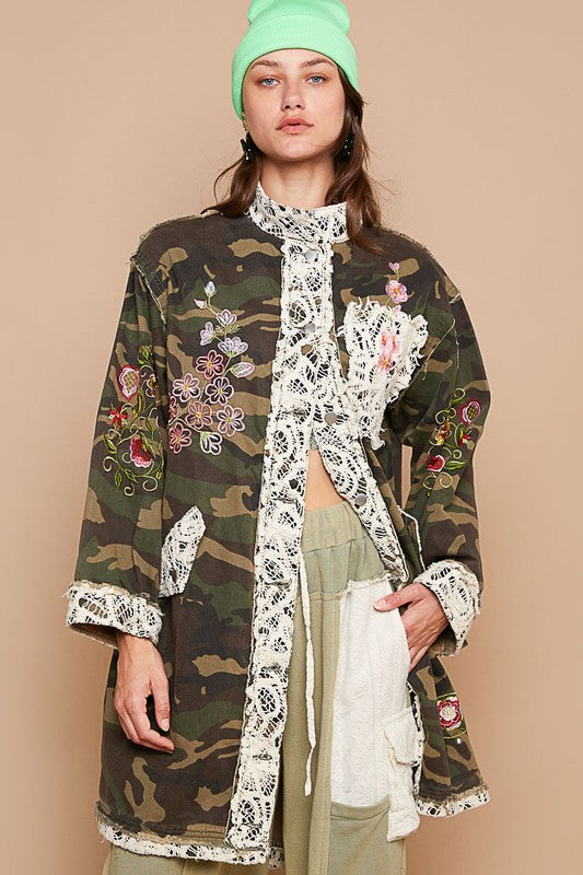 She's Fierce Embroidered Camo Jacket