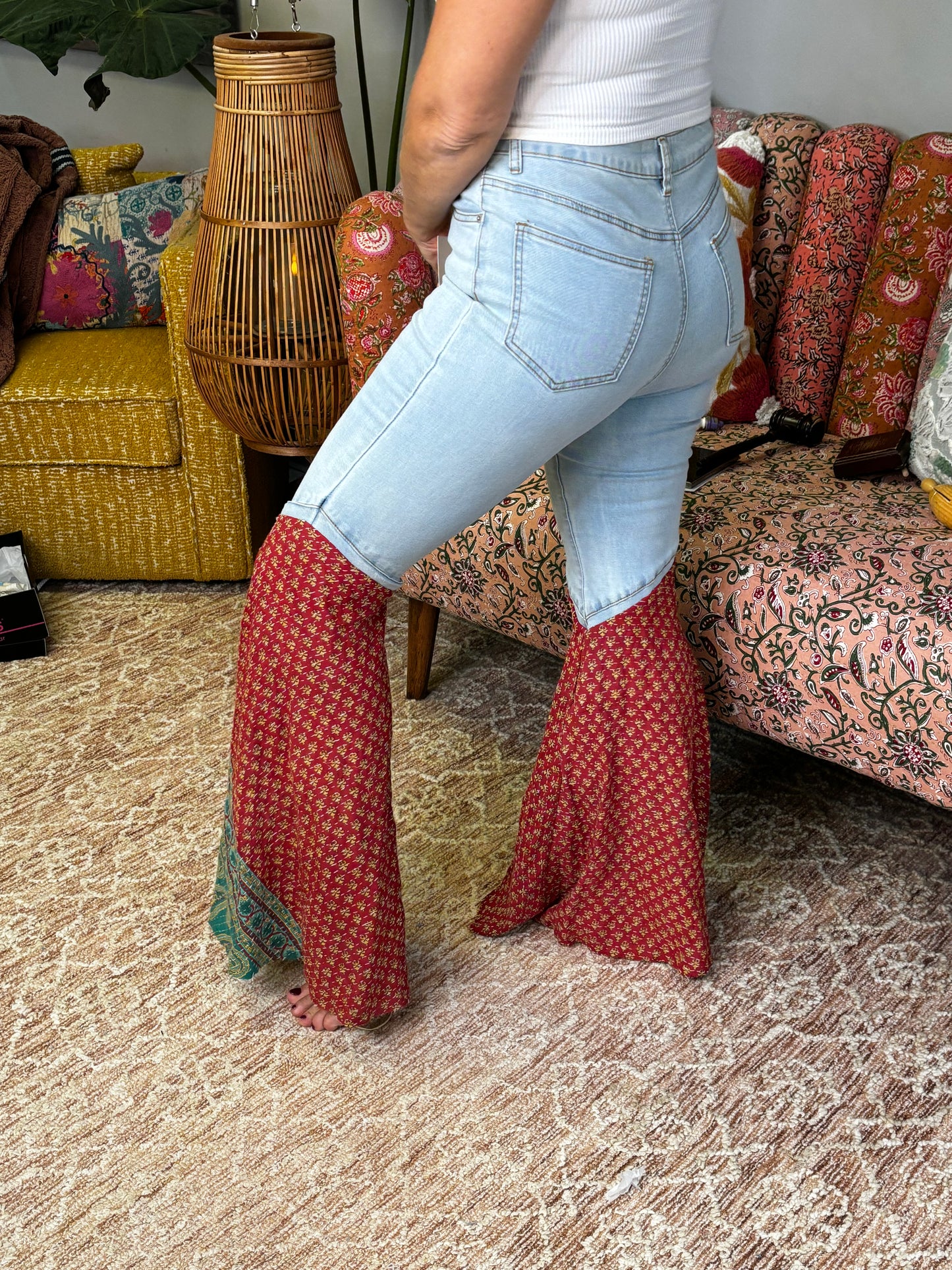 Full Bloom Kantha Denim Flares