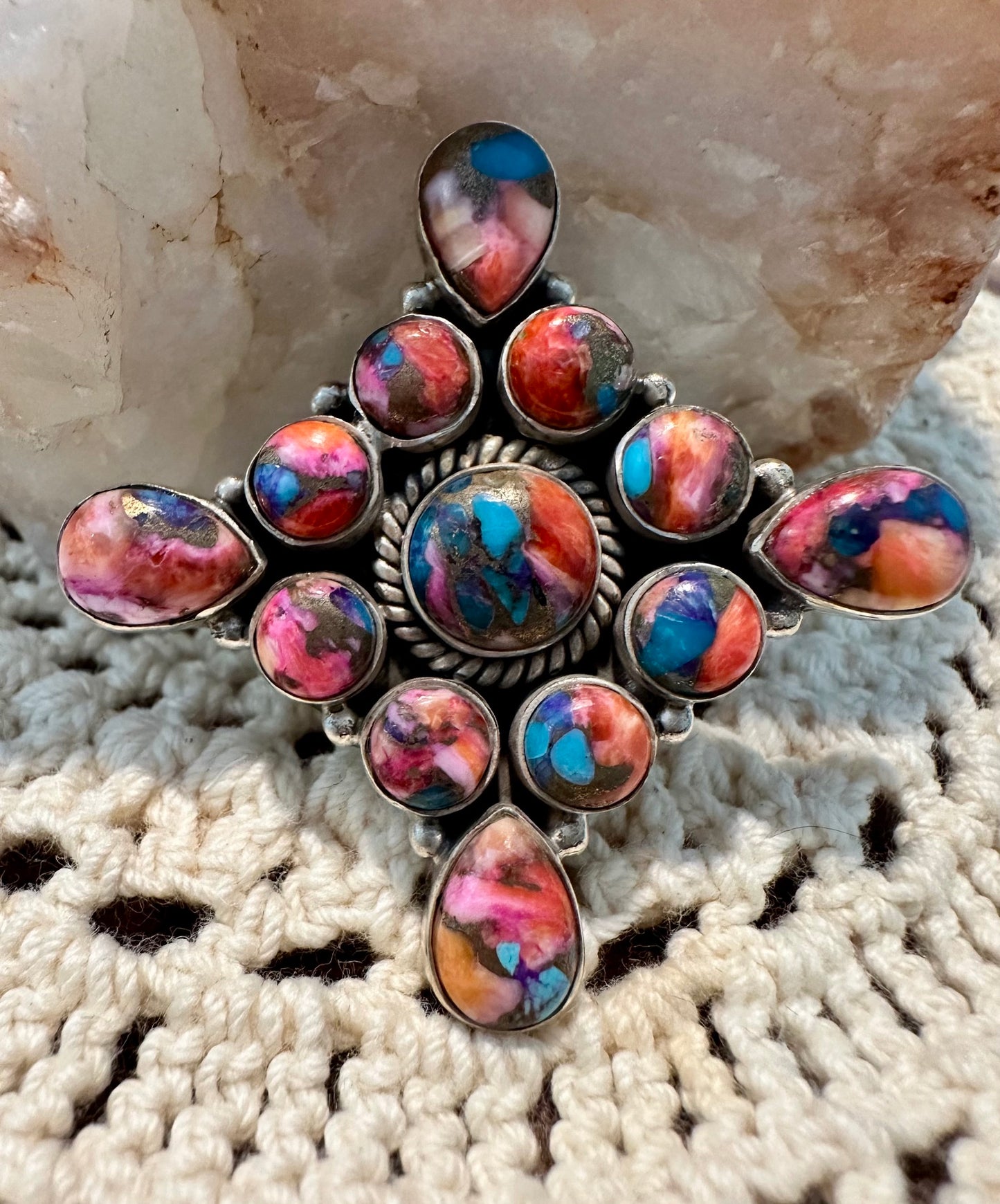 Pink Dahlia Multi Stone Ring