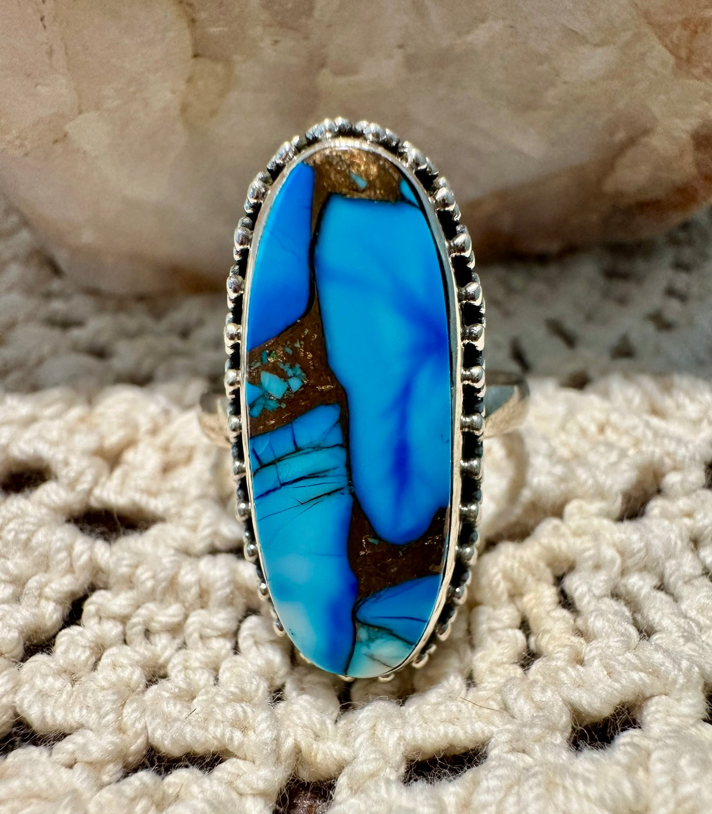 Copper Turquoise Blue Dahlia Ring