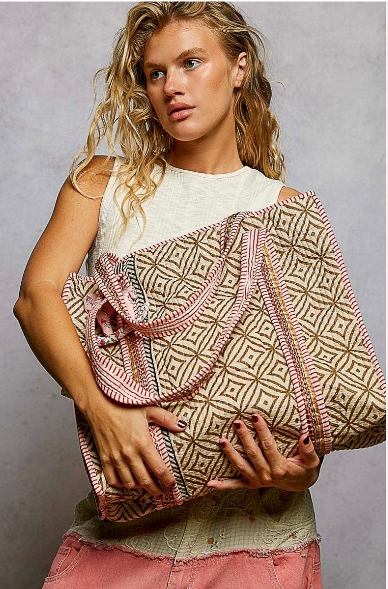 Geometric Quilted Tote Bag