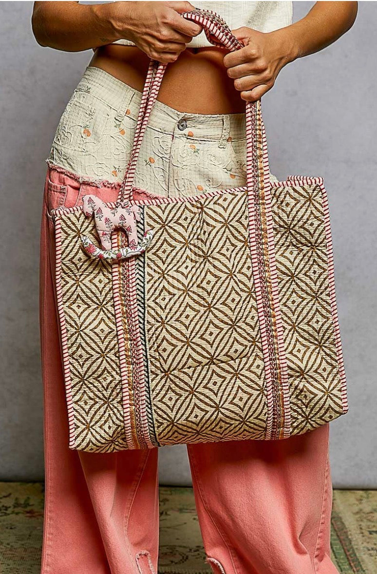 Geometric Quilted Tote Bag