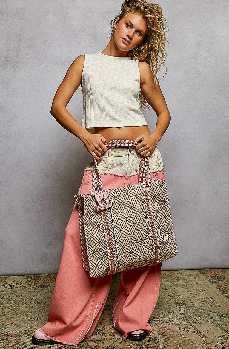 Geometric Quilted Tote Bag