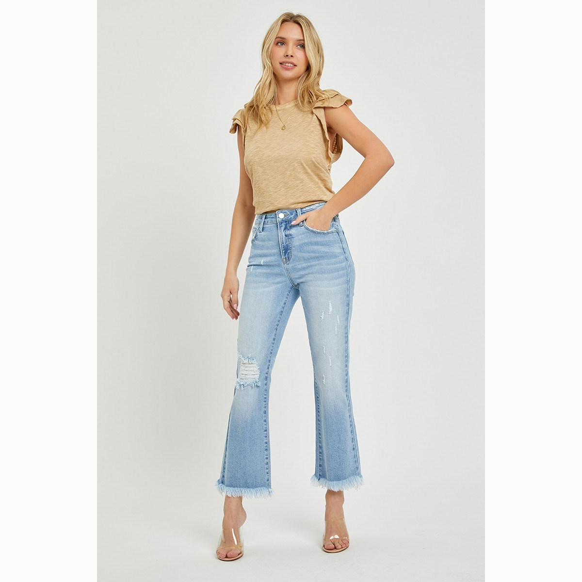 Risen Light Wash Kick Flare Jeans