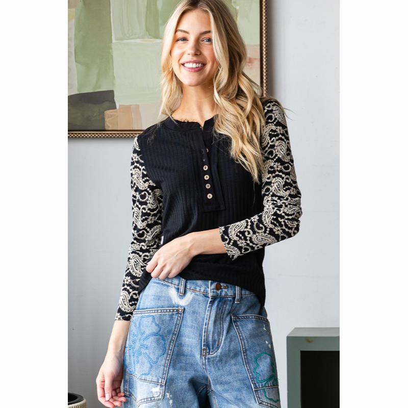 Well Collected Lace Henley Top