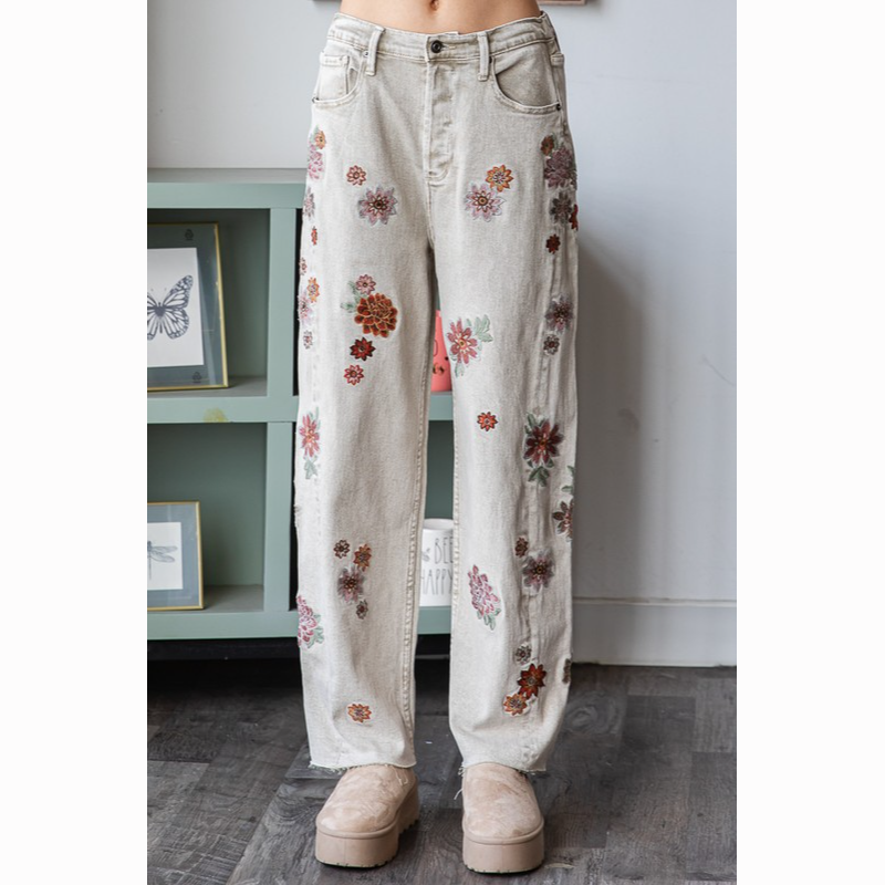 Silver Lining Floral Embroidered Jeans